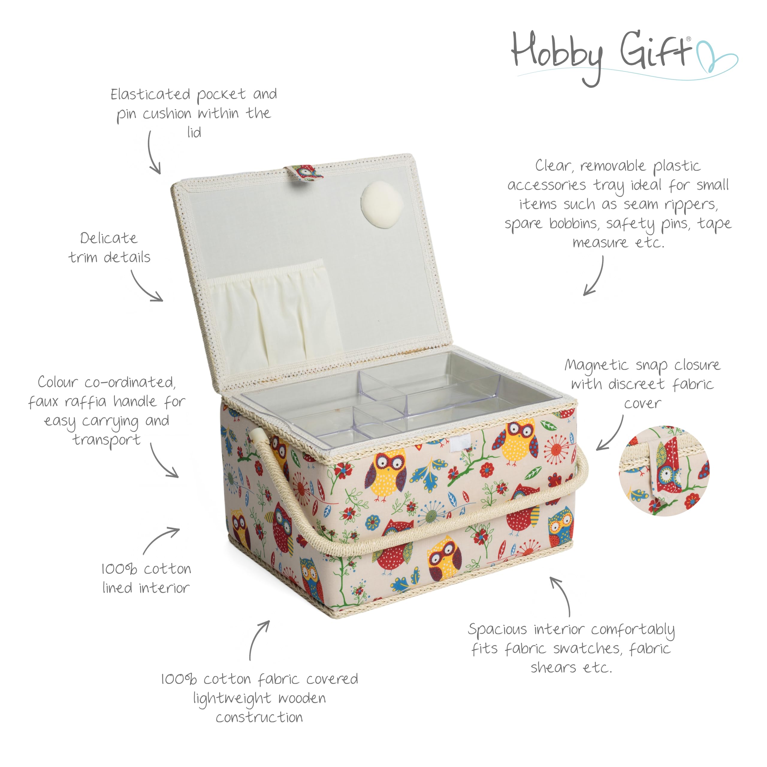 Hobby Gift Exclusif Grande boîte de rangement pour travaux manuels de couture, Chouette