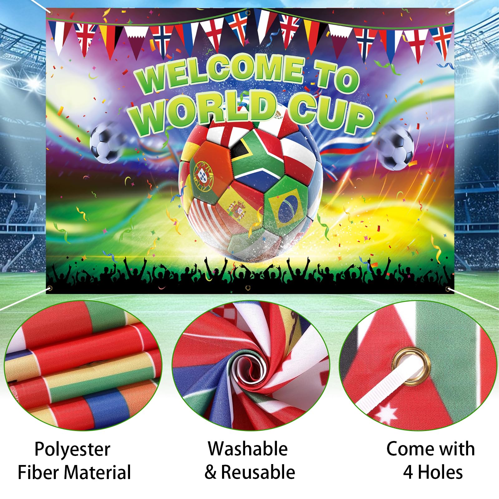 International Flag Bunting World Sports Events Theme Backdrop Banner Football Party Decoration Remembrance Day Flags Indoor Outdoor wall Decorations 180×110 cm for Supporters and Fans - Image 3