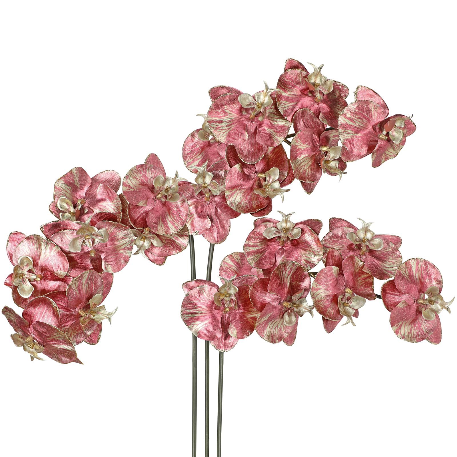 Briful 3er Set Künstliche Orchideen Stiele – 80 cm Glitzernde Deko Phalaenopsis Kunstblumen – Rosa Künstliche Blumen für Weihnachten, Vase, Hochzeit & Wohnraumdekoration