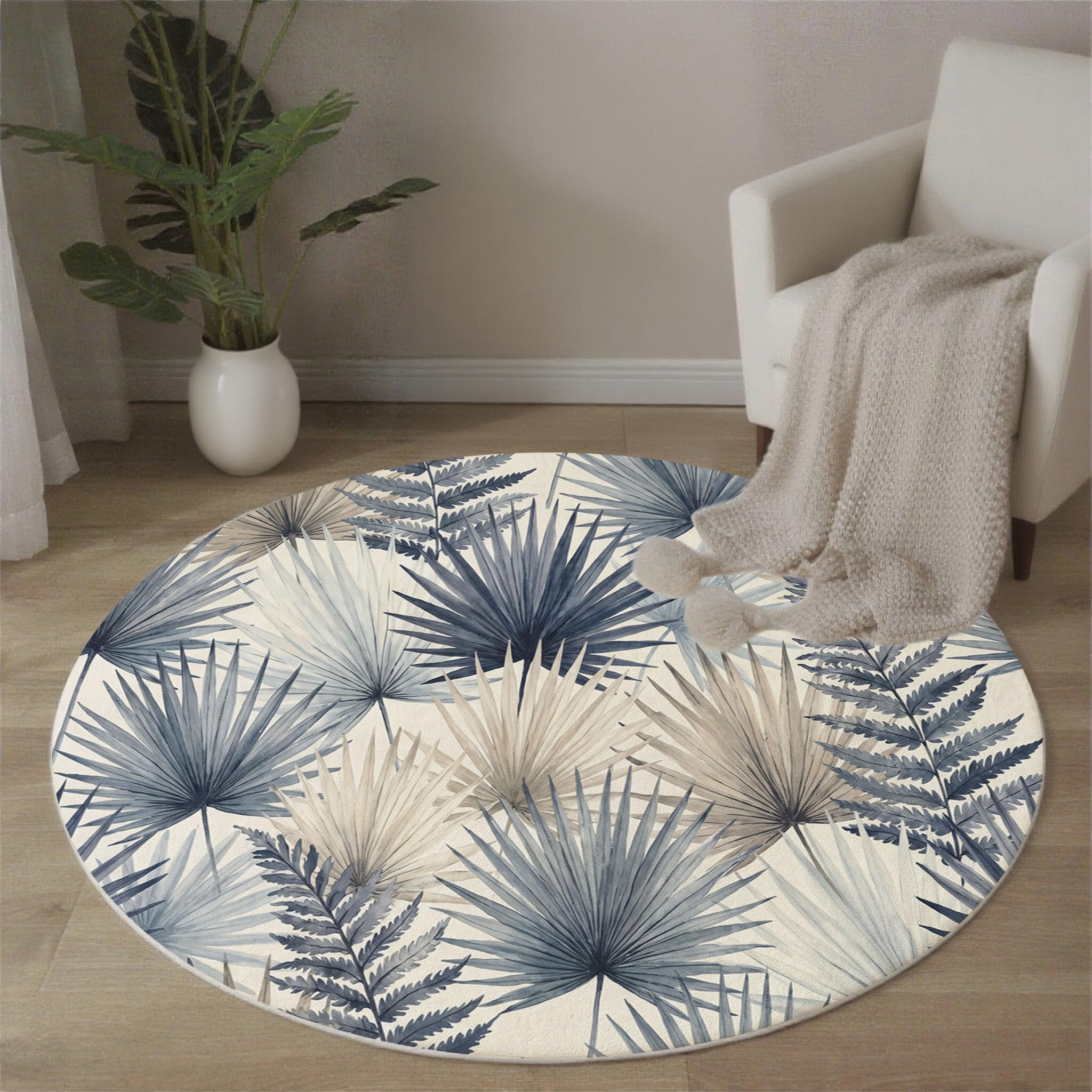Tapis rond tropical grand format lavable pour décoration chambre et salon moderne