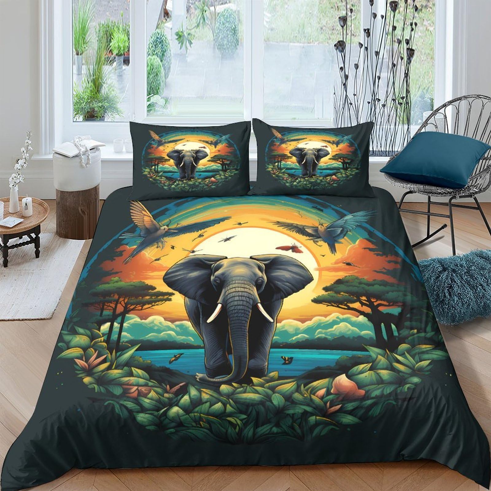 Ctjqhvkz Style-5 3D Printed Sunset Elephant Fitted Sheet Microfiber Soft Anti-Slip Jungle Landscape Mattress Cover Bedroom Decor Single（135X200cm）