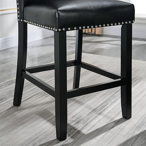 Miniatura 8 de LEEMTORIG Taburetes de bar tapizados de piel sintética de 26 pulgadas con altura de encimera, juego de 2 taburetes de bar modernos de mediados de