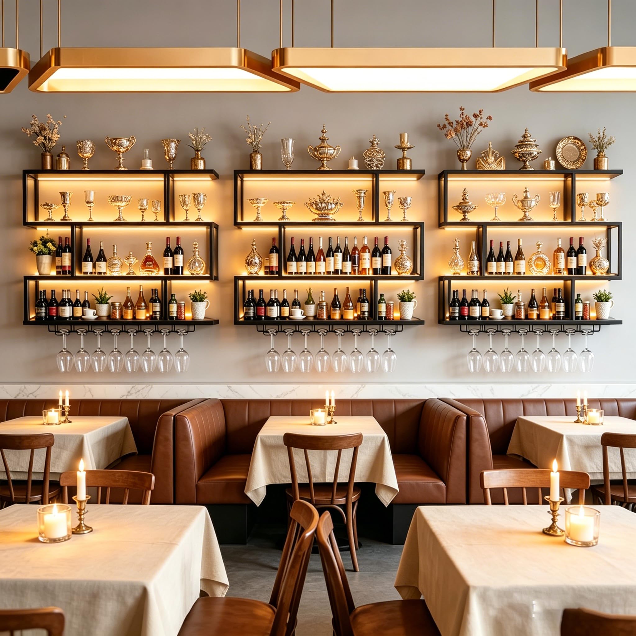 100cm Portabottiglie da Parete in Metallo, 3 Livelli Porta bottiglie Da Vino Con Ripiano Espositivo e Illuminazione LED, Mensola per vino Per Casa, Bar, Ristorante (180cm)