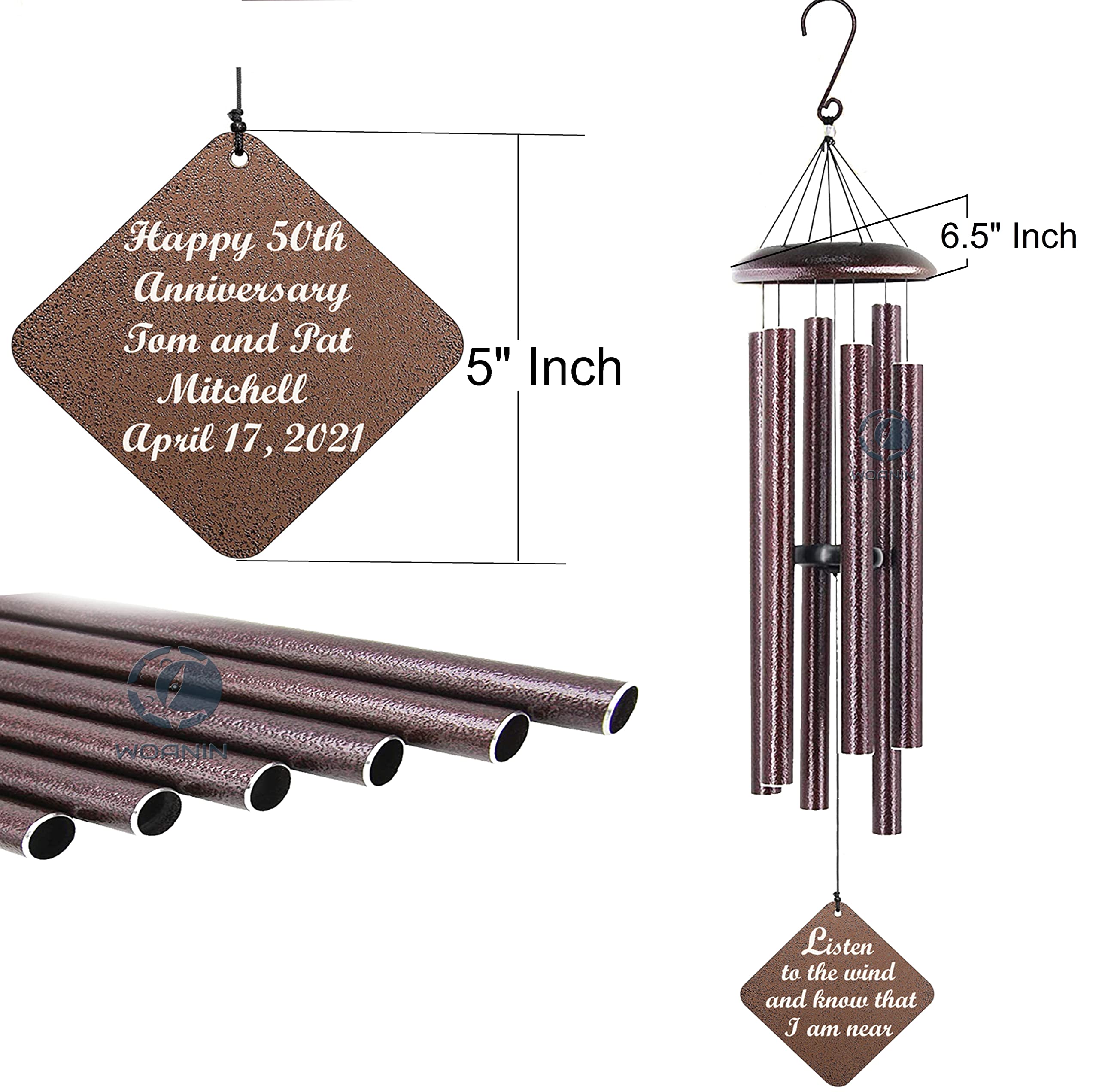 Dzwonki wietrzne, pamiątkowe dzwoneczki wietrzne, głęboki ton z 6 aluminiowymi rurkami, prezenty dla straty ukochanej osoby, niesamowity dodatek do ogrodu, patio, podwórka, wystrój domu (miedź)