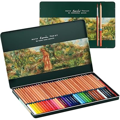 Marco水性色鉛筆 36色セット水溶性色鉛筆 発色の良い色鉛筆 高級美術色えんぴつ 36色色鉛筆 プロ専用水彩色鉛筆 大人の塗り絵色鉛筆 毛筆が付き 絵画愛好 …