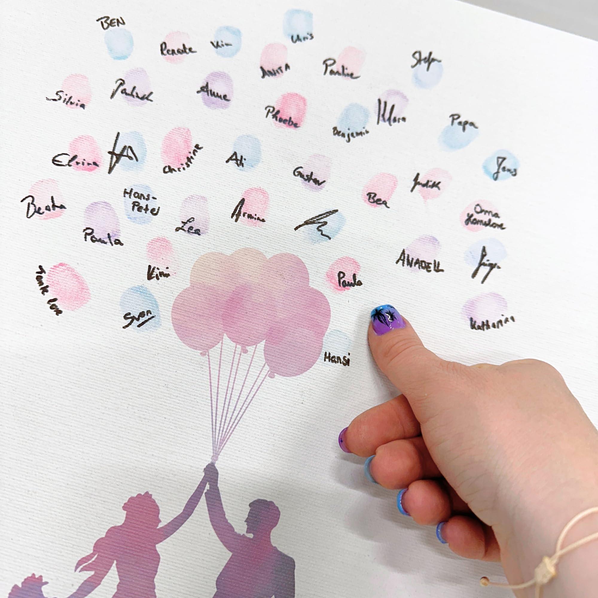 KATINGA Personalisierte Leinwand zur Hochzeit - Bild für Fingerabdrücke mit Brautpaar in Aquarell - Gästebuch als Geschenkidee (40x50cm personalisierbar)