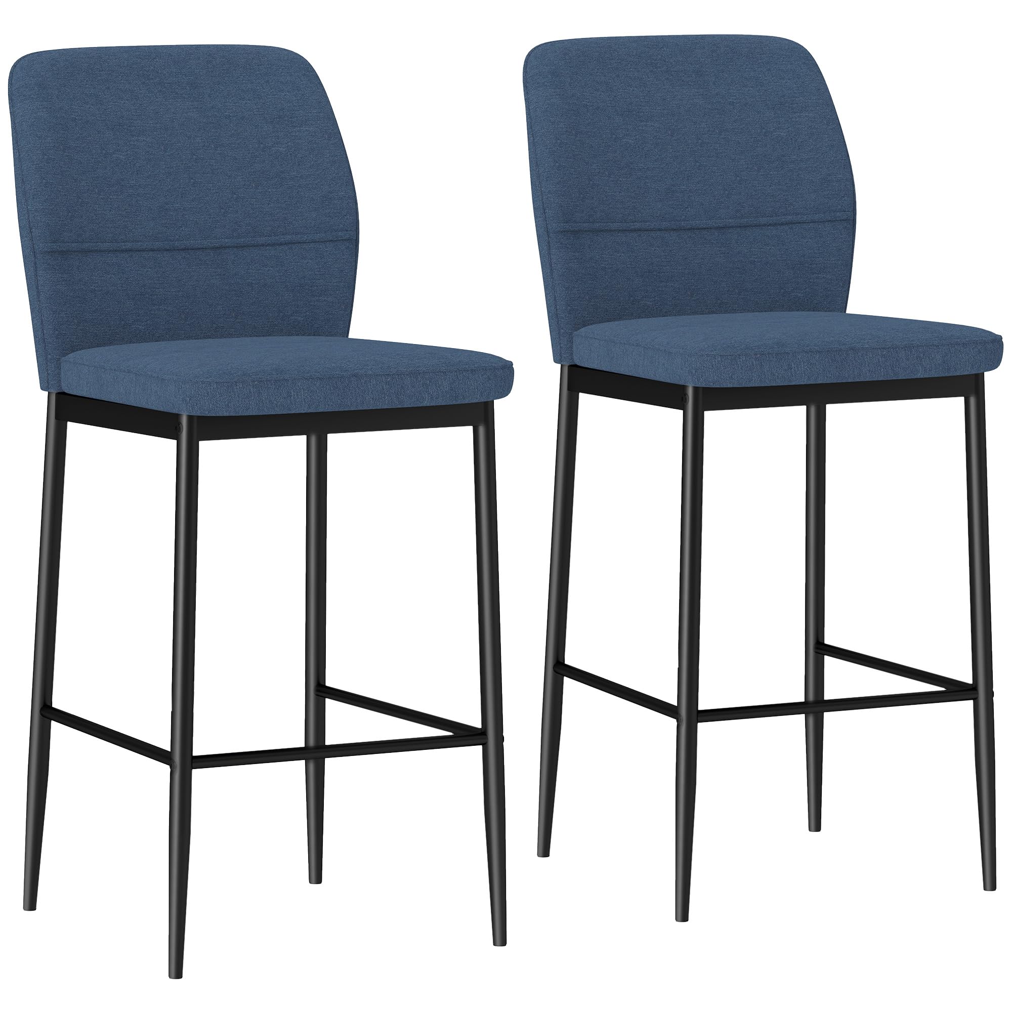 HOMCOM Juego de 2 Taburetes de Bar Taburetes Altos de Cocina con Respaldo y Reposapiés Tapizado en Terciopelo Marco de Acero Taburetes Altos Modernos para Comedor Mostrador Azul