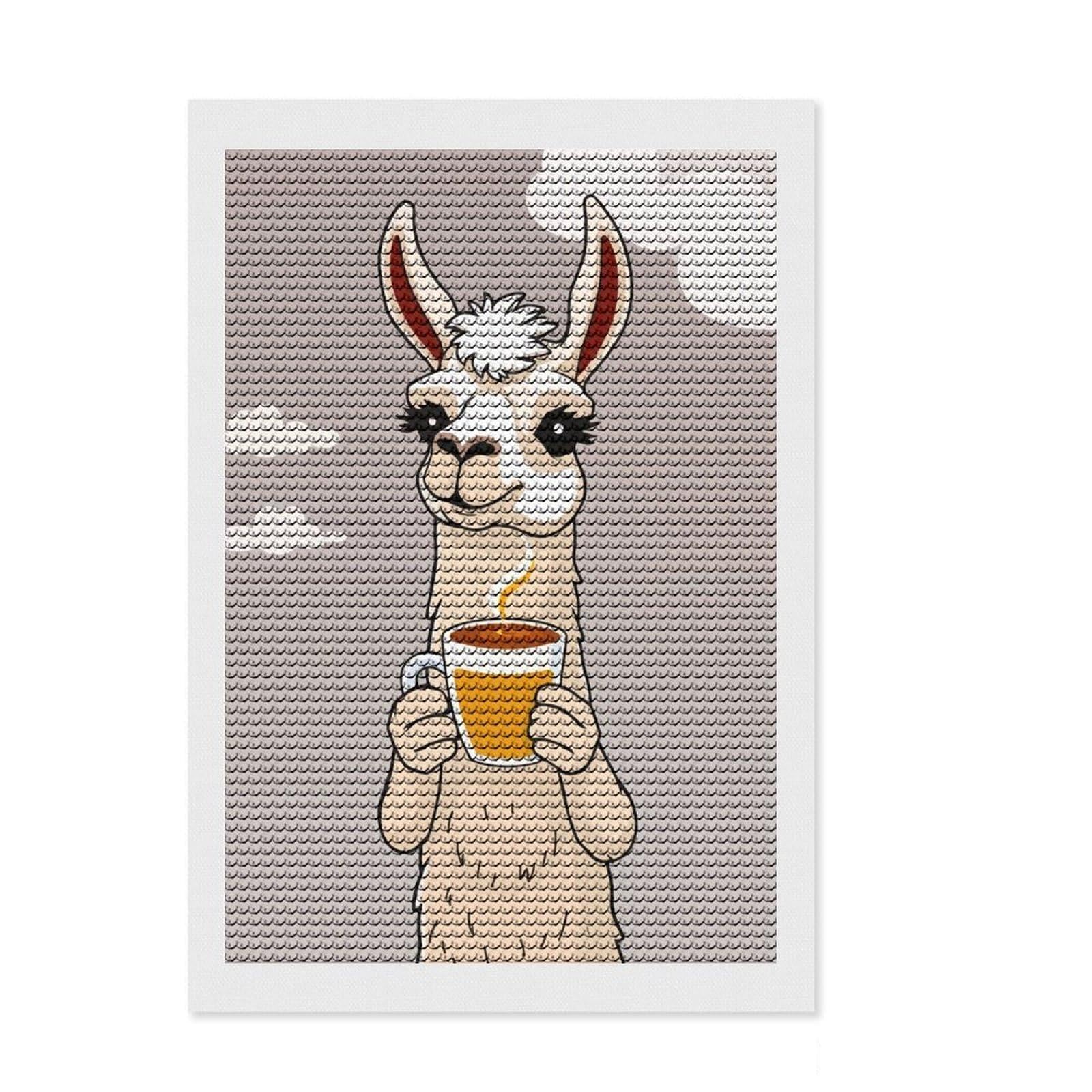 Junmoney Llama with Coffee Diamond Art Canvas 8"x12", Birthday Gift, for Adults, Creative Leisure Activity, Aesthetic Room Decor