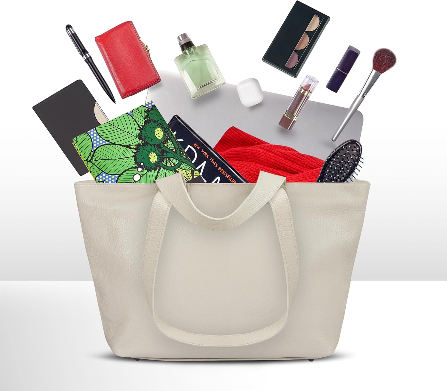 Italian Calf Leather Tote Bag for Women with Zipper & Double Straps | Large Soft Laptop Shoulder Handbag for Work - Image 4