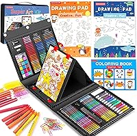 Soucolor 283-Piece Art Supplies Drawing Set with Trifold Easel, 2 Pads, Coloring Book - Kids Crafts Kit Ages 12+