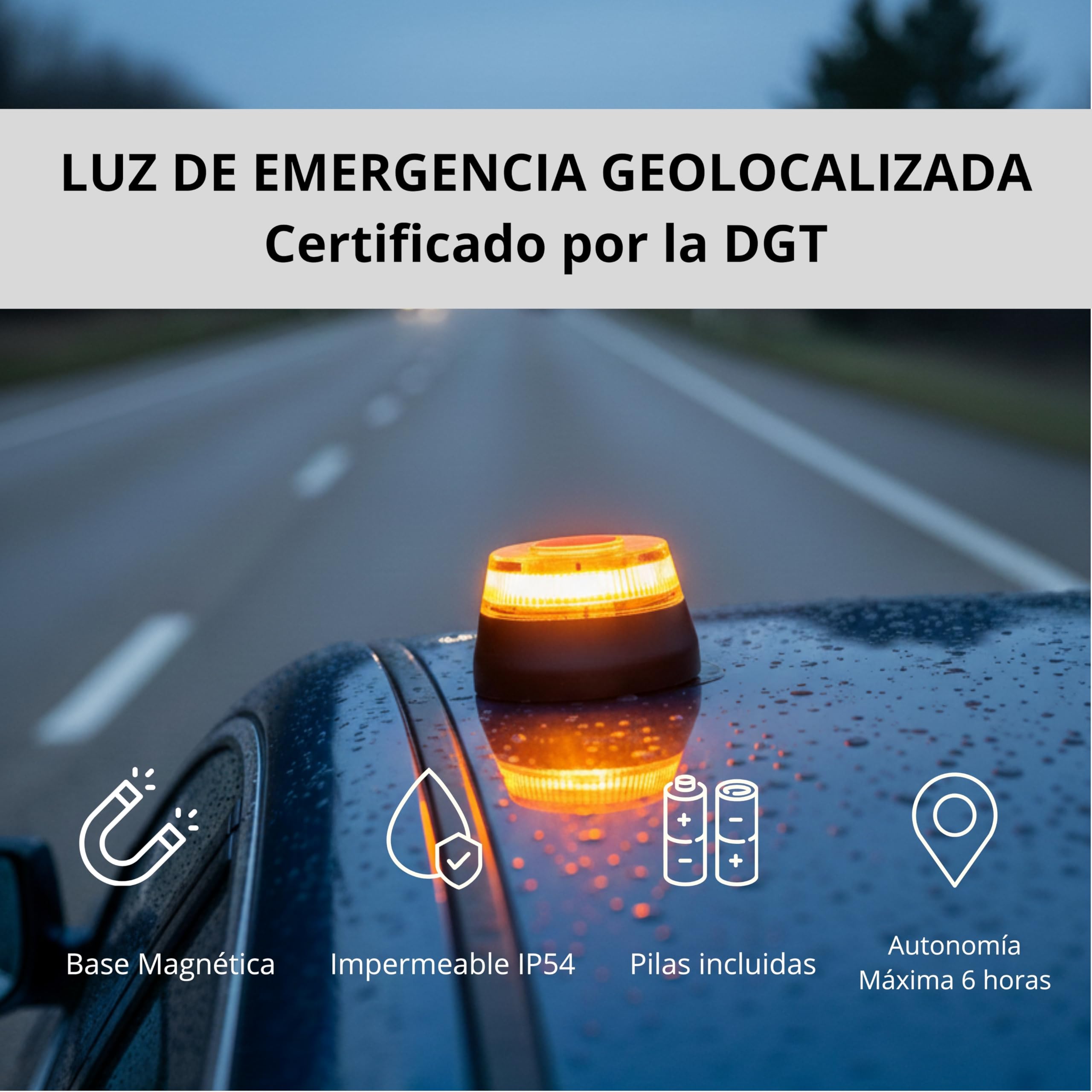 PIND Luz de Emergencia Baliza V16 Homologada DGT con Geolocalización, Datos incluidos hasta 12/2038, Incluye Pilas AA, Obligatorio desde 2026 (2)