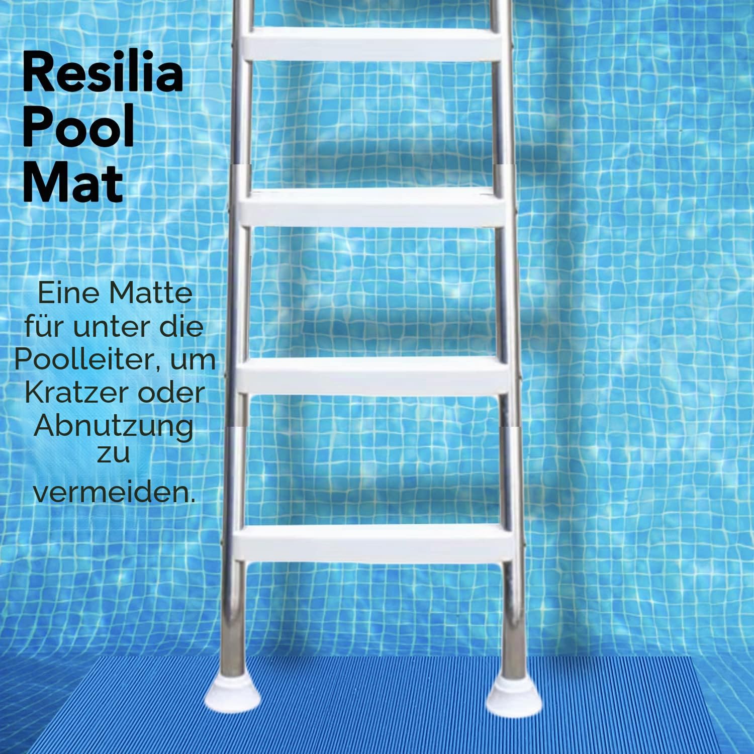 Resilia Stay-Put Schwimmbadleitermatte, rutschfest, breit gerippt, Schutzpolster, 91,4 x 91,4 cm, 0,3 cm dick, Puderblau