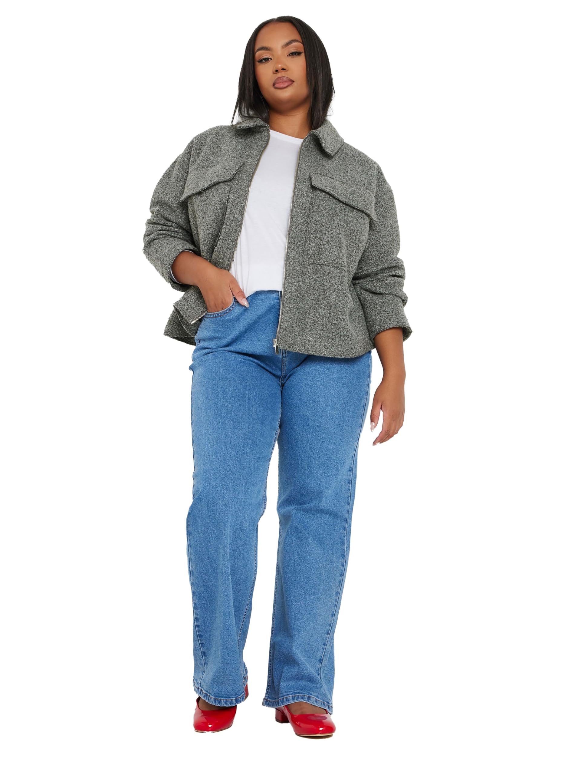 Yours Women's Grey Curve Cropped Boucle Jacket - Plus Curve 26-28 Plus