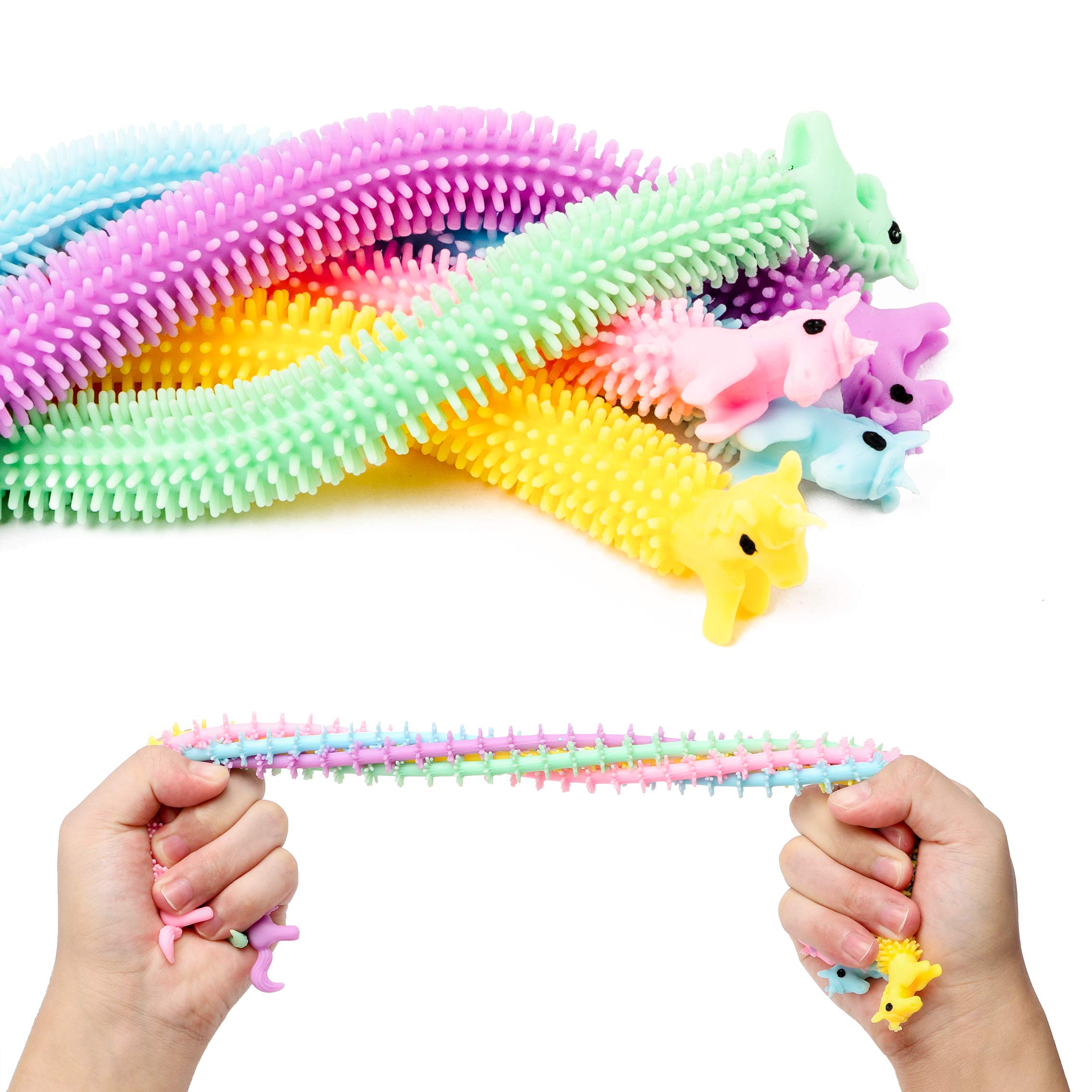 GROBRO712Pcs Unicorn Sensory Stress Relief Fidget Toys Stretchy String Relaxing Calming Stuff Animal Like Noodle Therapy Gadgets Promote Focus Play Tool for Boys Girls Teenagers with Autism Anxiety