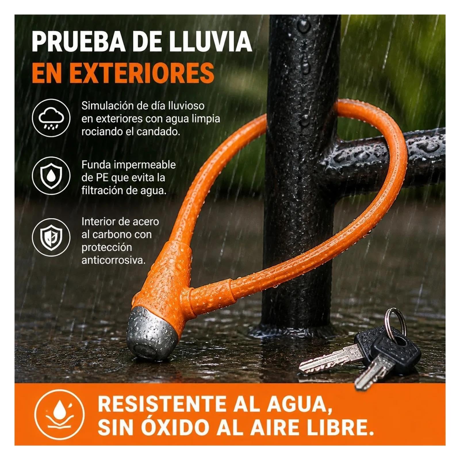 1 cerradura antirrobo de cable de acero al carbono.