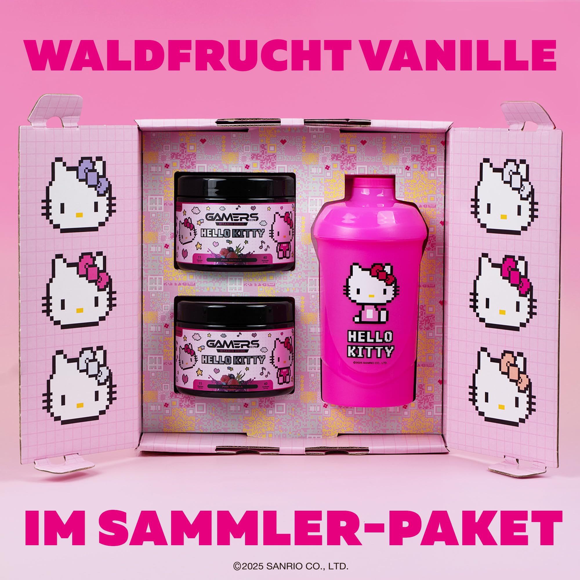 Gamers Only x HELLO KITTY Collector Bundle [MIT 2x VITAMIN DRINK ] - 40 Portionen | inkl. Shaker | Erhöht die Konzentration & Reaktionen | 125 MG Koffein & 12 Vitaminen