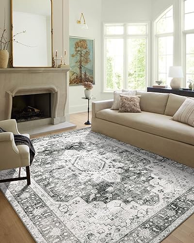 Miniatura 7 de Moynesa Alfombra de área ultrafina y lavable alfombra gris grande de 5 x 7 pulgadas para sala de estar alfombras vintage para dormitorio