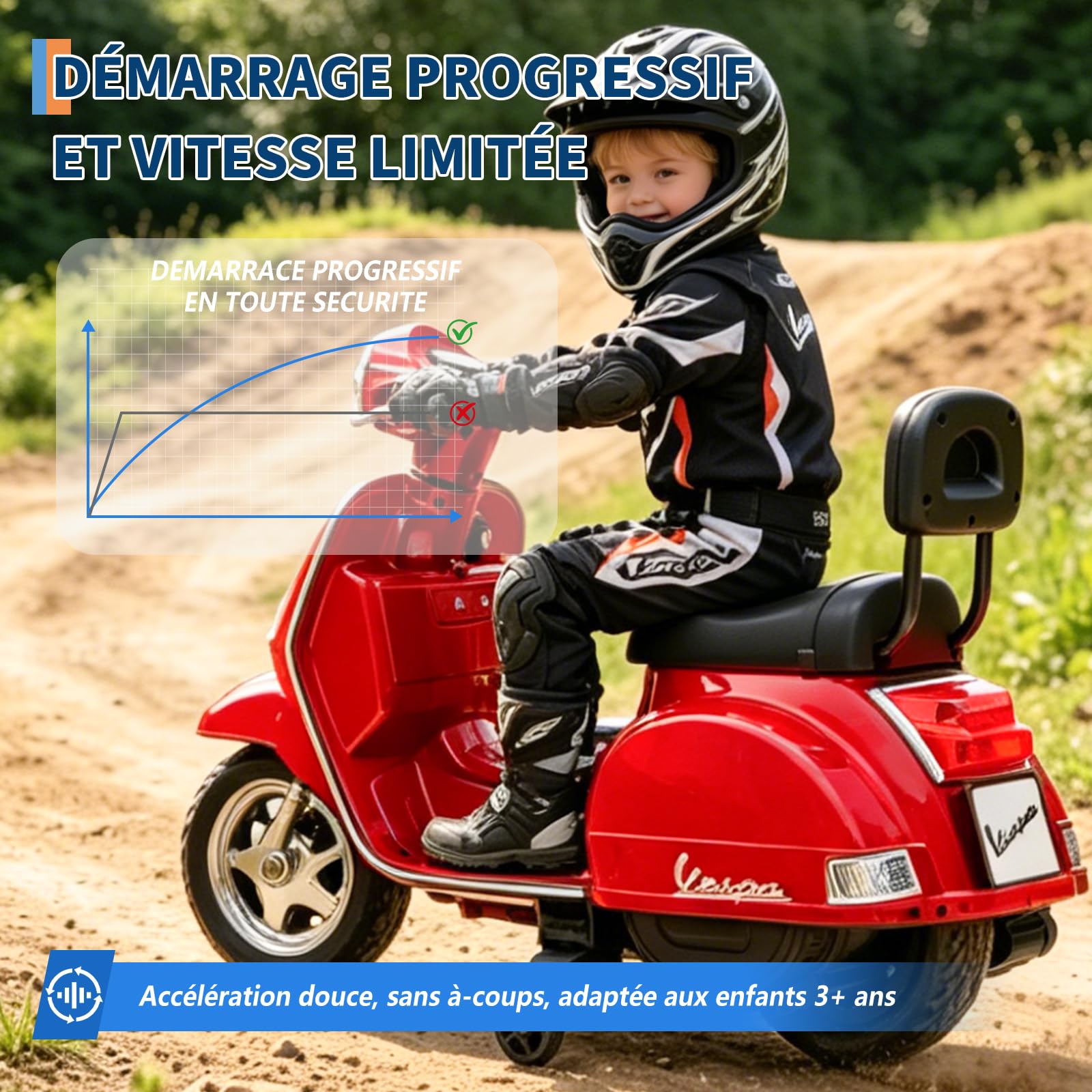 Garvee Moto Électrique Enfants Licence Vespa 6V Phares Et Musique 2-5 Ans