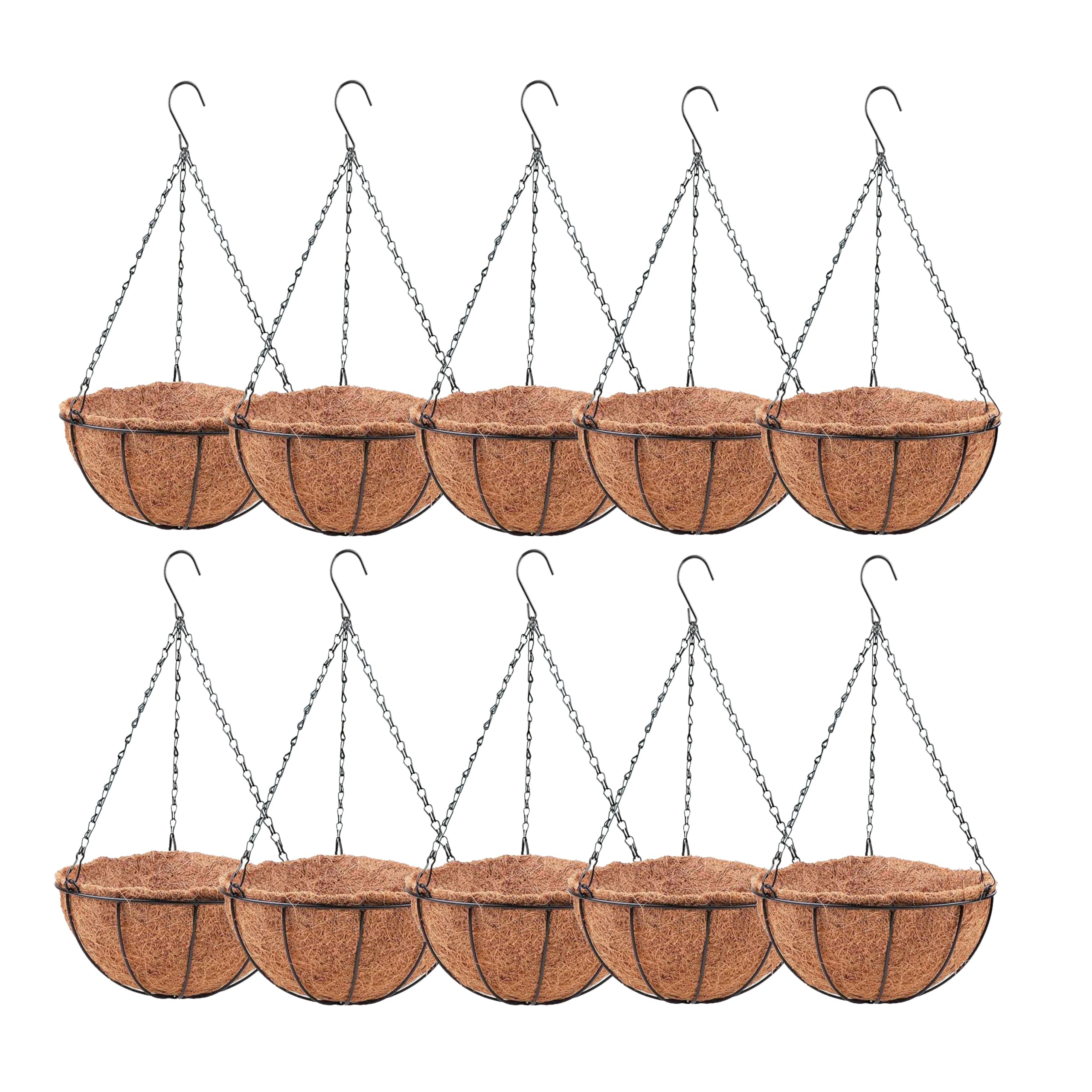 LaLaGreen Hanging Baskets (8 in, 10 Pack) Black Outdoor Coco Liner Planters