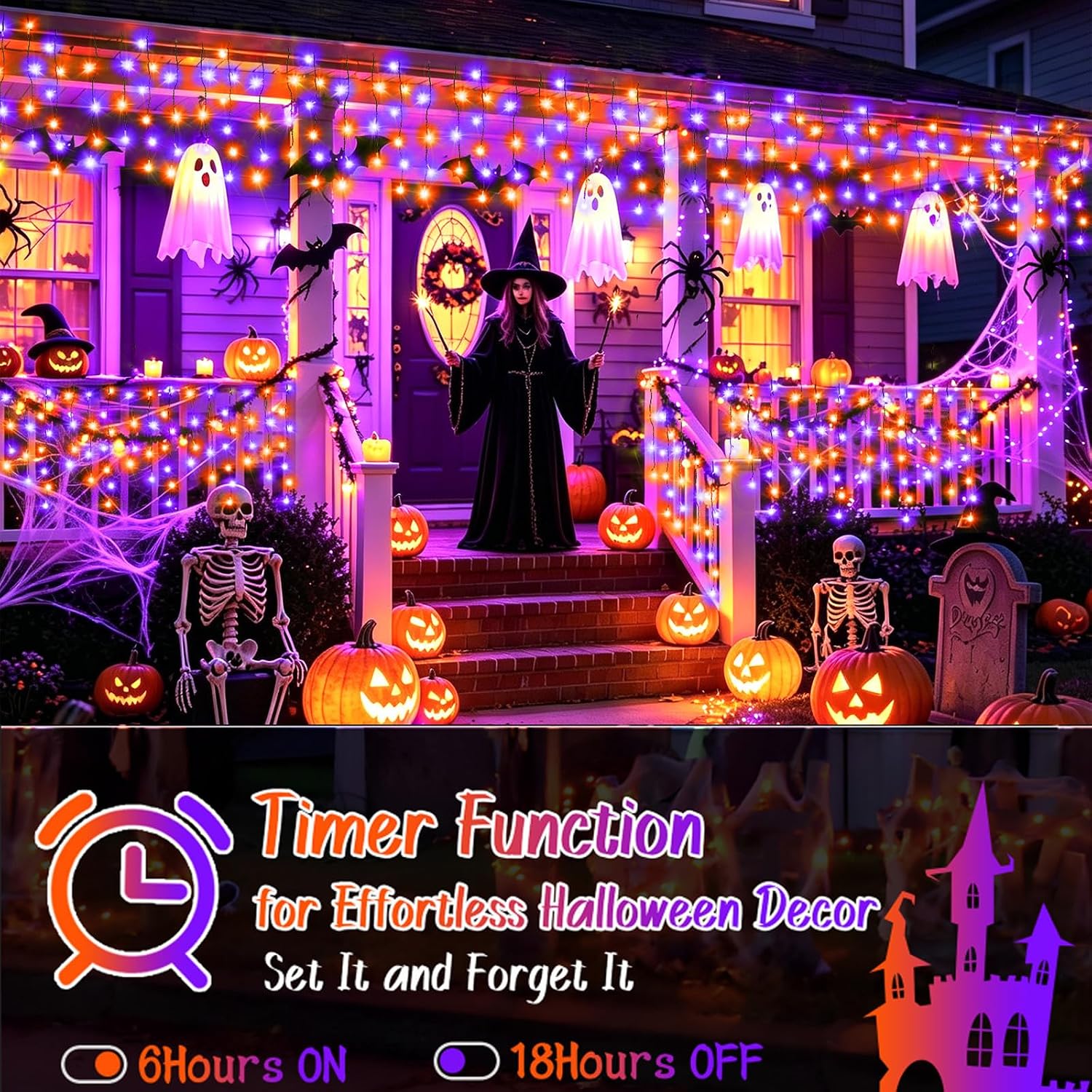 KNONEW 99FT 960 LED Orange Purple Halloween Lights Outdoor for Decor image 3