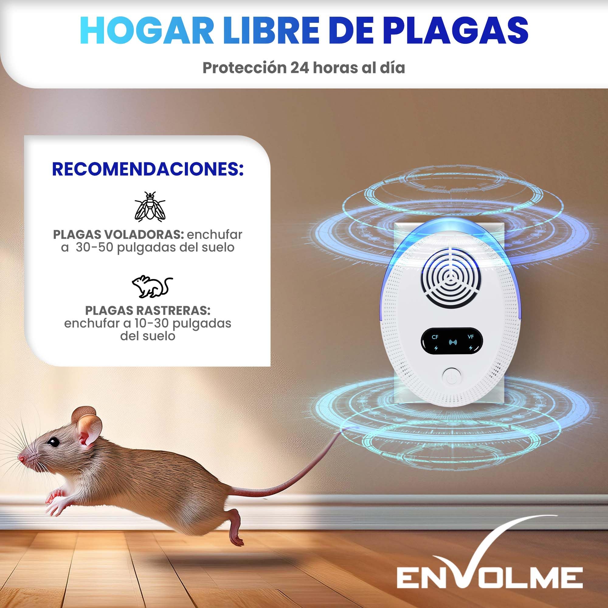 Repelente Ultrasonico Cucarachas Roedores y Ratas - Repelente Ultrasonico de Plagas - Repelente de Mosquitos y Avispas - Ahuyentador de Ratas, Arañas y Murcielagos