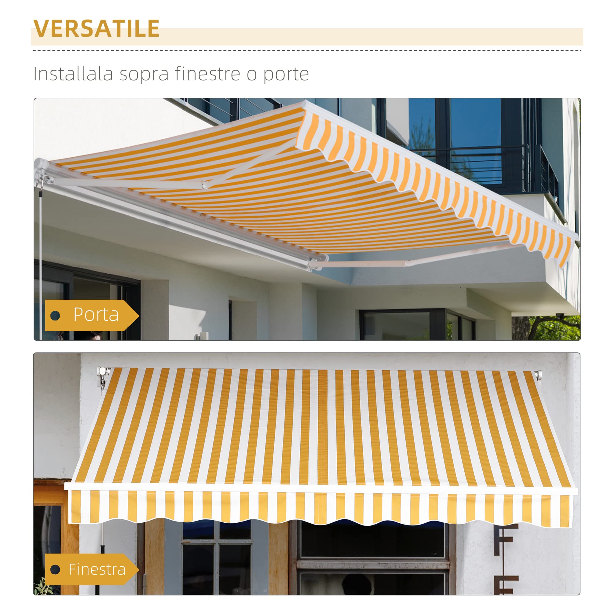 Outsunny Store banne Manuel rétractable 295 x 245 cm Store Exterieur terrasse avec manivelle, Angle réglable 45°-85°, Aluminium et Polyester 280 g/m², auvent de terrasse, Balcon, Cour, Orange