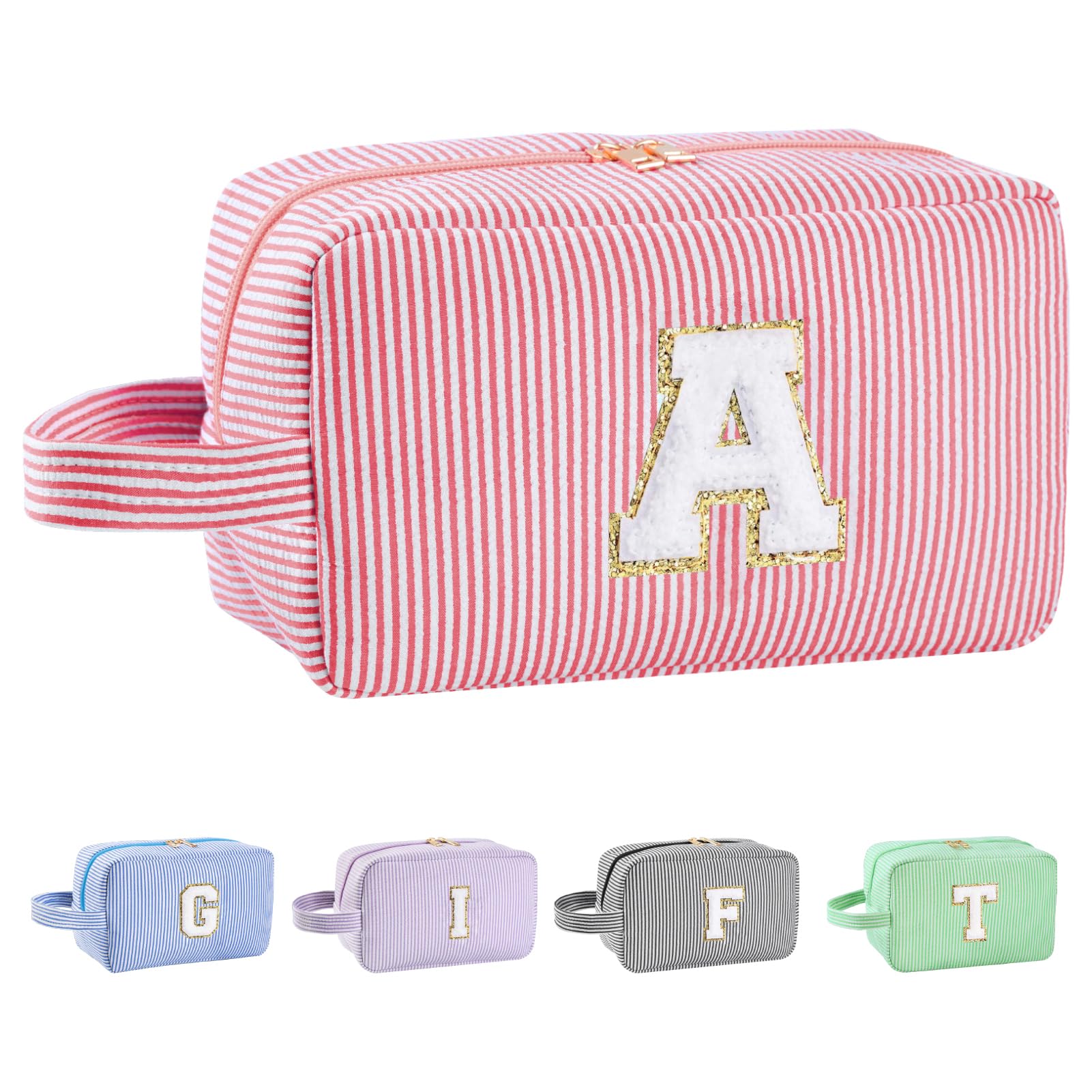 Huifen Personalized Initial Makeup Bag A-Z, Preppy Make up Bag Cosmetic Bag Toiletry Bag for Women, Mothers Day Gifts Birthday Gifts for Kids Teen