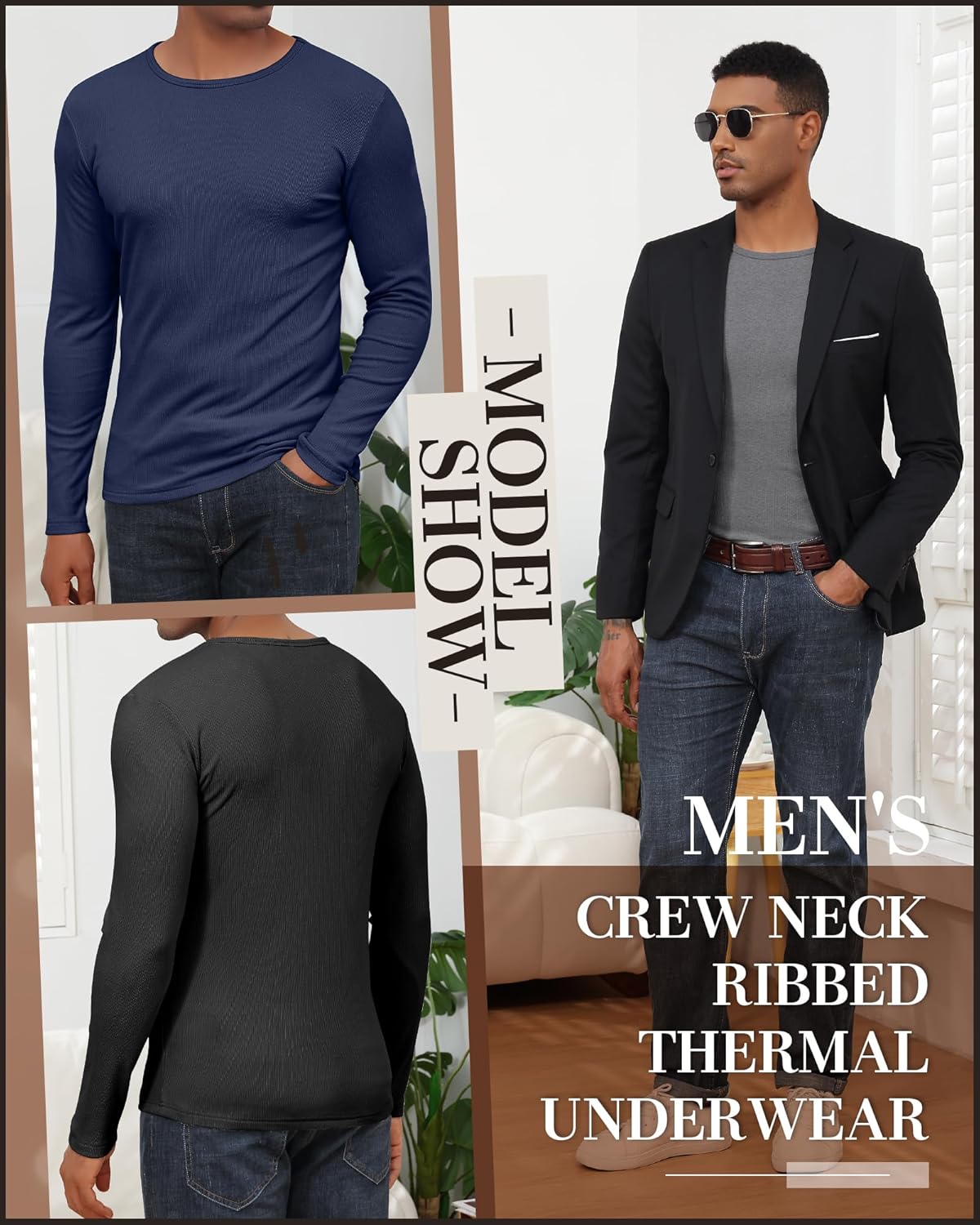 3 Pack Men's Big and Tall Thermal Shirts, Cotton Long Sleeve Ribbed Sweater Crew Neck Knit Pullover Basic Undershirt - Image 6