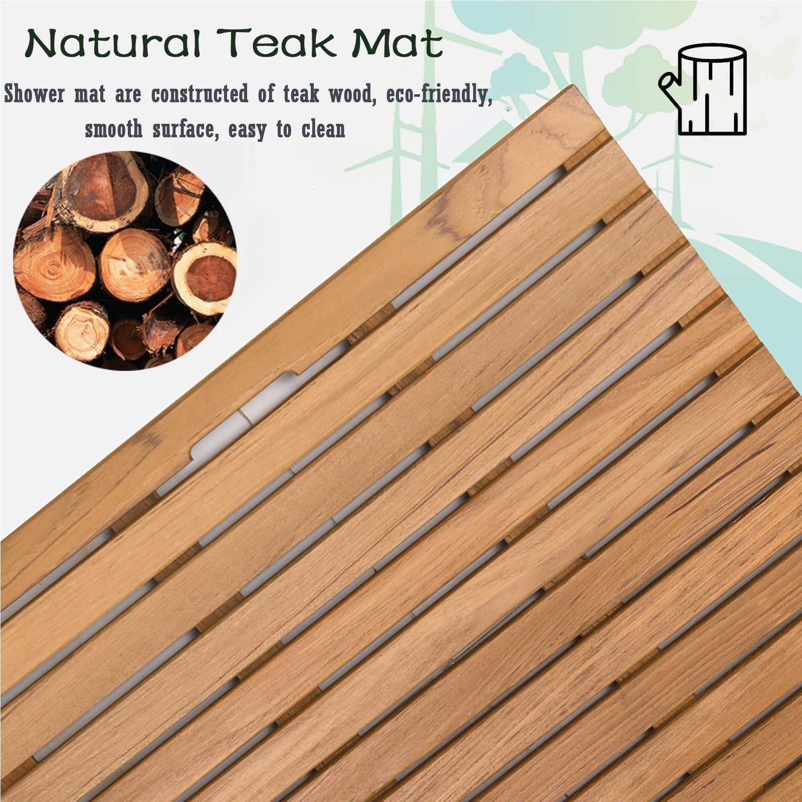 pedana doccia legno Tappetino Da Bagno In Legno Antiscivolo, In Legno Massello A Doghe Per Uso Interno Ed Esterno, Antiscivolo Superficie Liscia E Materiale(L x W 55 x 30cm)