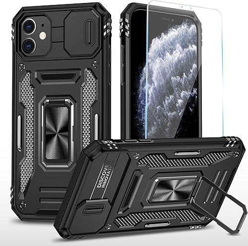 Miniatura 41 de Funda para teléfono SunStory para iPhone 11 con protector de pantalla HD y cubierta deslizante para la cámara y soporte giratorio con anillo