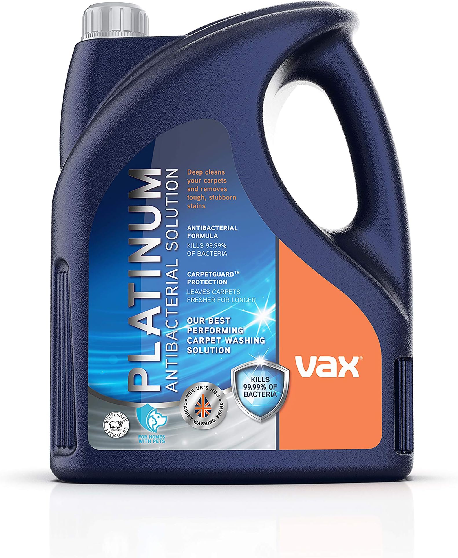Platinum Antibacterial 4L Carpet Cleaner Solution, Stain Remover Shampoo, Citrus & Blossom Scent, Removes 99.99% of bacteria, Neutralises Pet Odours, 1-9-142405, Blue