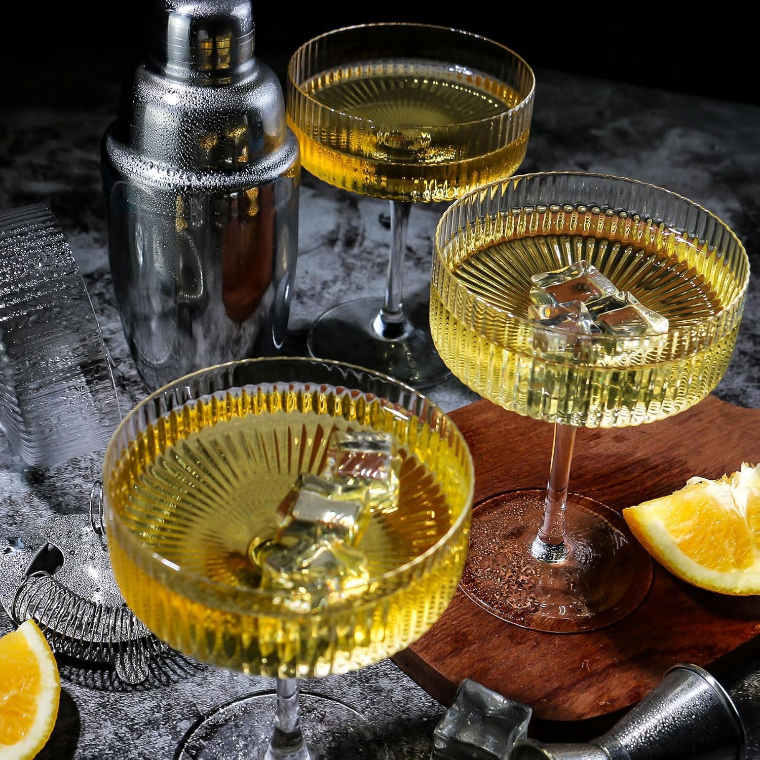 YOUKI Cocktailgläser, Vintage-Coupé-Gläser-Set, Champagner, Cocktail, Martini, Weingläser, langer Stiel, 280 ml, 4 Stück
