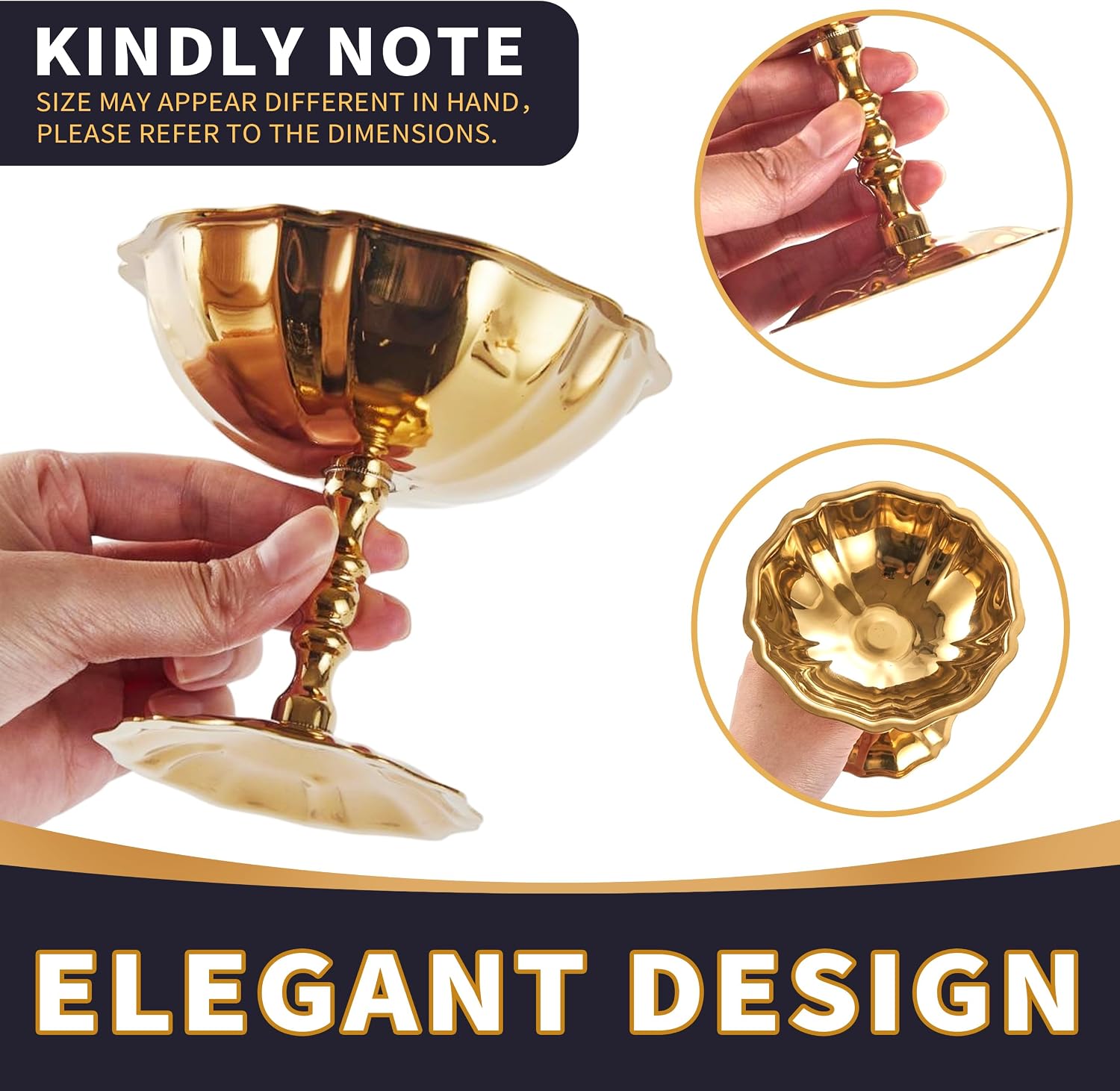 Ice Cream Cups Set of 4 with Spoons, 4.4 oz Gold Vintage Stainless Steel Dessert Bowls, Footed Sundae Cups for Snacks, Pudding, Yogurt & Fruit