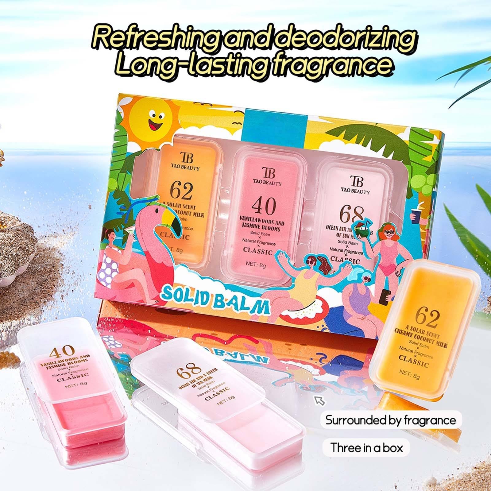 Balsamo Profumato Solido Portatile da Donna Set di Profumi da Viaggio Fragranze Naturali a Lunga Durata Mini Profumo in Cera Regali Non Appiccicoso, 3 Fragranze: Oceano, Cocco, Gelsomino