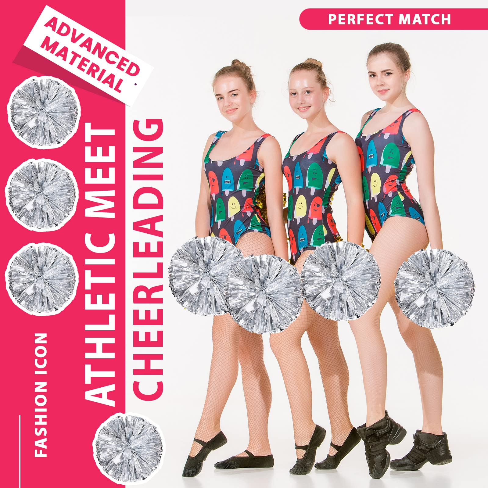 YUANZ Pompons de Sport, Cheerleading Pom Poms, Premium Metallic Pom Poms Set Cheering Hand Flowers Handle Dance Pom Poms Cheer Squad Pompoms for Football Basketball Cheers
