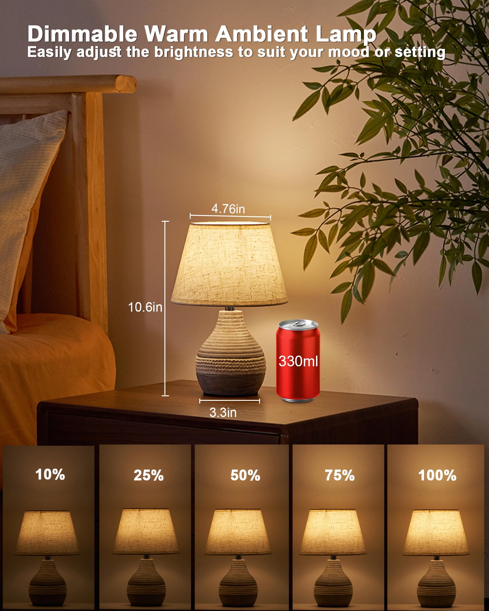 Lampada da tavolo in ceramica senza fili con timer, dimmer, paralume di lino, lampada da tavolo a telecomando, piccola lampada da tavolo ricaricabile, lampada da comodino moderna Mid Century