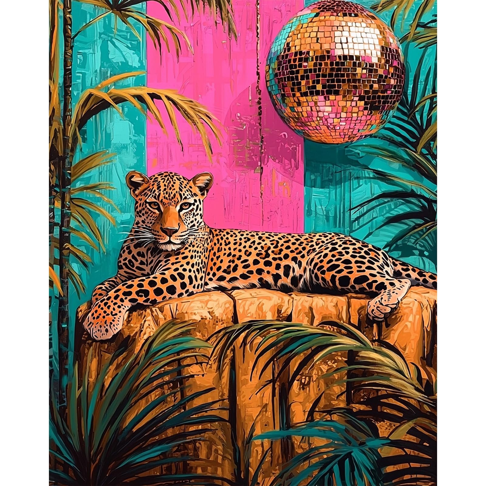 AIRDEA Leopard Paint by Numbers for Adults, Disco Ball Adult Paint by Numbers, Painting by Number Kits Canvas for Beginners for Gifts Home Wall Decor 16x20inch (No Frame)