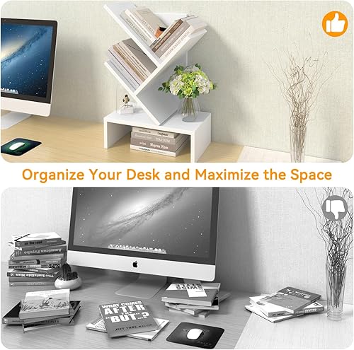 Miniatura 21 de Godferyxin Estantería de árbol de libros, estantería de madera de 5 niveles para exhibir libros, CD, revistas y más en la oficina, el hogar o la