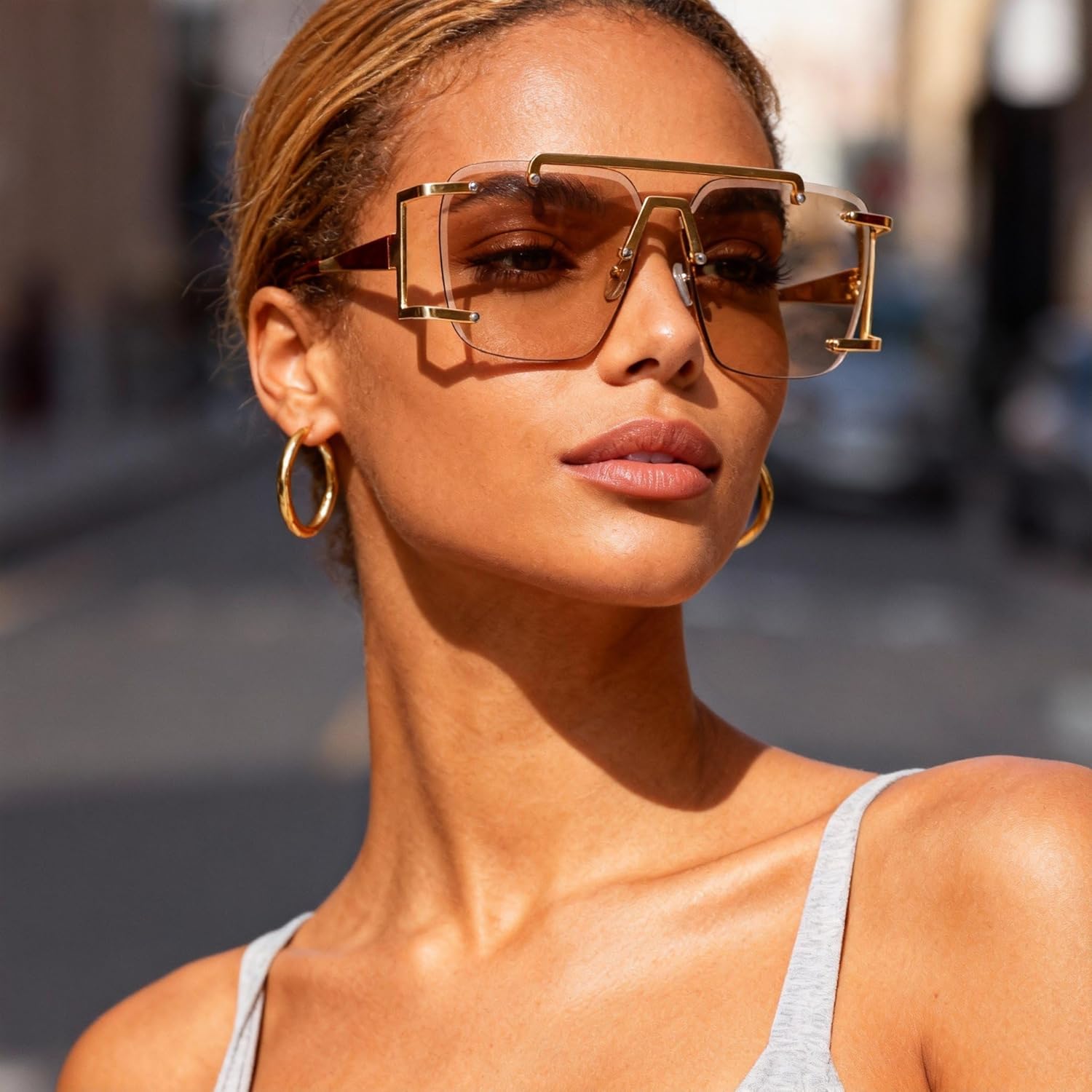 BOTEN Aviator Sunglasses for Women Men Oversized Square 70s Sun Glasses Double Bridge Pilot Shades - Image 2