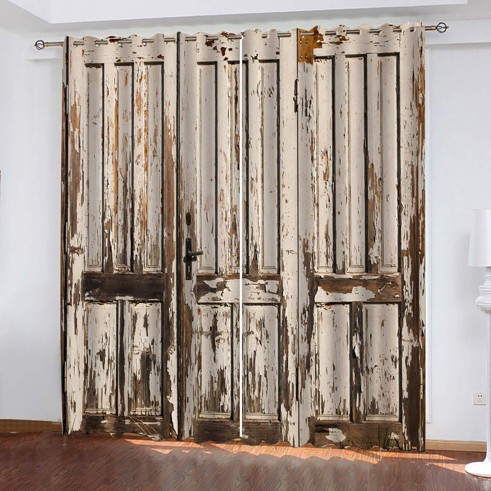 Cortinas Niño Niña Habitacion Opacas Con Ojales 2 Piezas 3D Puerta De Madera Blanca De La Vendimia Patrón 280 X 260 Cm（An X Al）Cortinas Termicas Aislantes Frio Y Calor Salón Dormitorio Ventana Deco