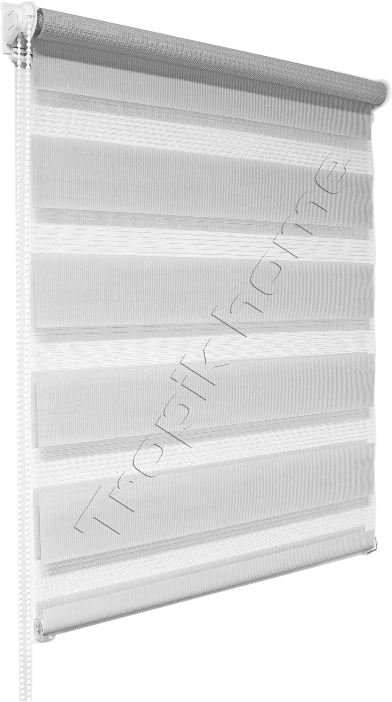 Tropik Home Grey Day and Night Zebra/Vision Window Roller Blind, Choice of 16 Width Sizes, 75cm Wide (+4.5cm fittings)
