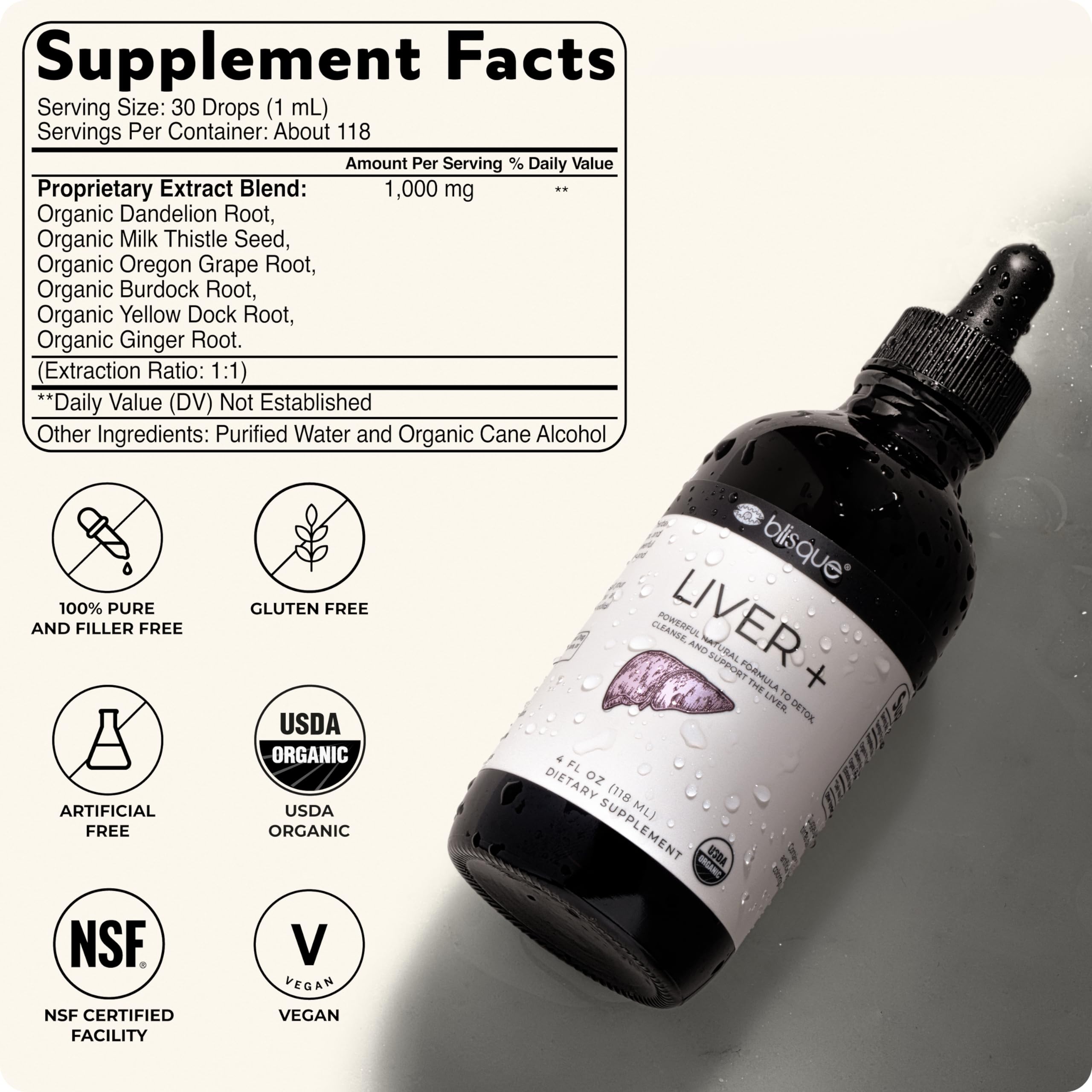 – Organic Liver Support Complex Supplement to Detox, Cleanse, and Repair the Liver | Doctor-Approved | Natural Ingredients | Milk Thistle and Dandelion Root | 4 Ounce | 118 Servings — Amazon image 6