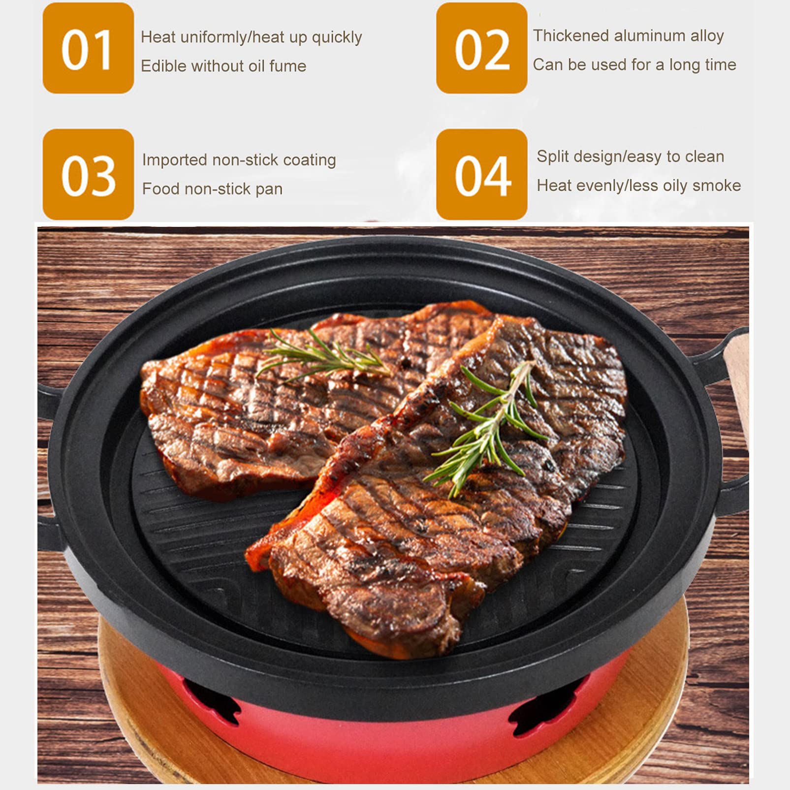 Griglia a Carbone Portatile Stufa ad Alcool da Tavolo, Griglia per Barbecue Coreana per Interni Griglia Yakiniku da Tavolo con Base in Legno, Strumenti per Barbecue per Barbecue Hibachi da Campeggio