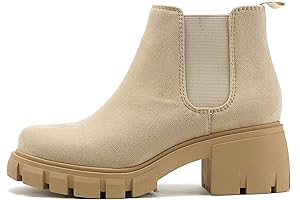 PIONEER Women Lug Sole Mid Heel Chelsea Fashion Ankle Booties with Double Elastic Gore