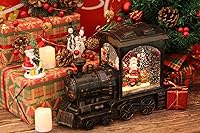 Vista 3 de GenSwin Linterna de Globo de Nieve Navideño Iluminada, Operada con Batería, Tren Musical de Papá Noel con LED de Agua Brillante con Temporizador
