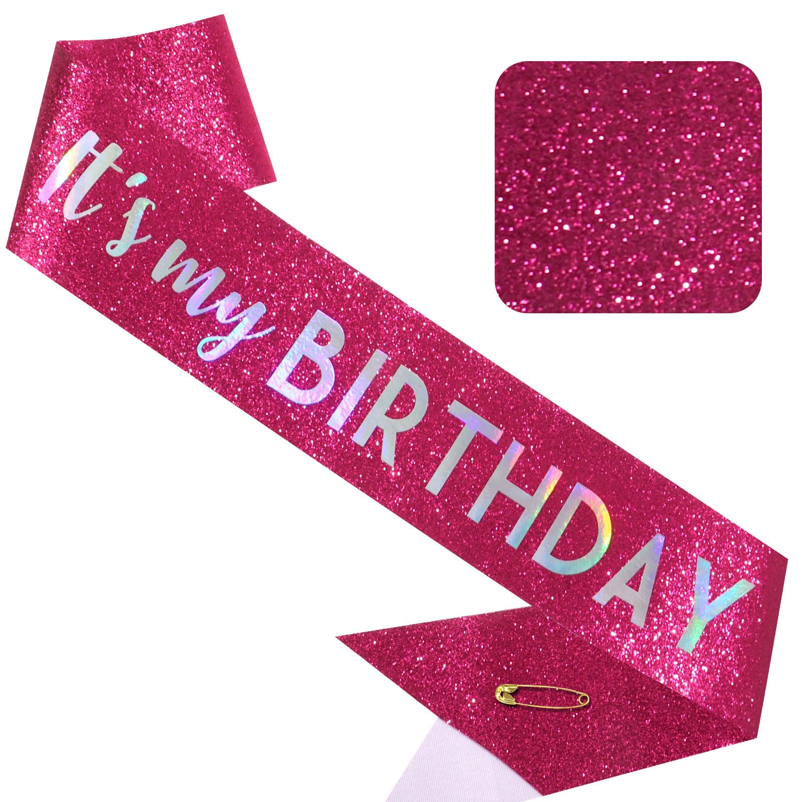 It's My Birthday Schärpe, Glitzer-Schärpe mit mehrfarbiger Folie, Happy Birthday-Dekorationen für Damen, Mädchen, Männer, Jungen, rosa Party-Dekorationen