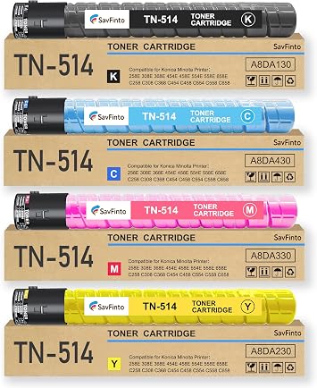 TN-514 TN514 TN-324 TN324 Toner Cartridges Replacement for Konica Minolta Bizhub C258 C308 C368 C454 C458 C554 C558 C658 258E 308E 368E 454E 458E 554E 558E 658E Printer BCMY, 4-Pack
