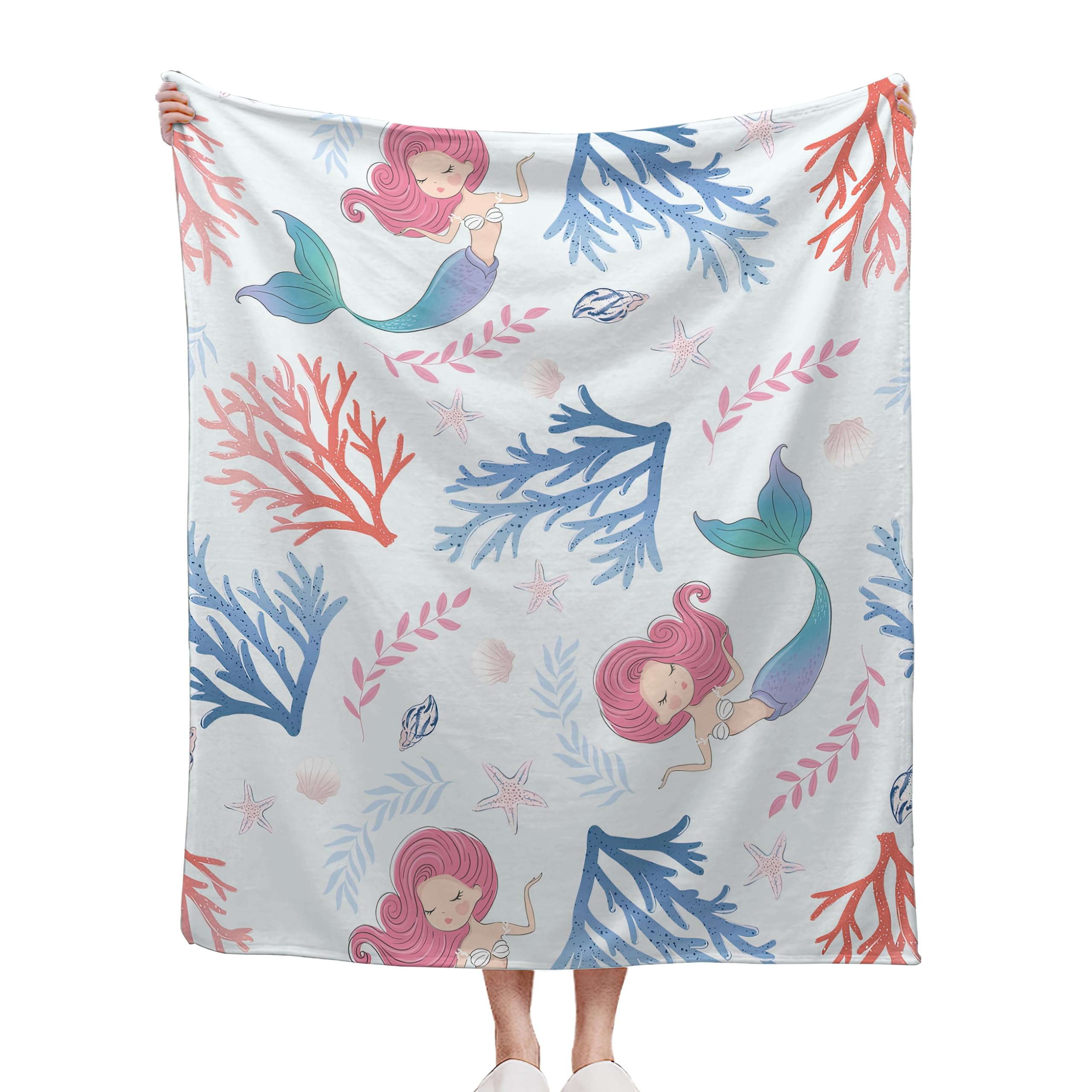 CIAIDU Blanket Cute Mermaid Lightweight Soft Throw Blanket for Girls Teens Women Ocean Fuzzy Blanket Home Room Decor 50x60 Inches