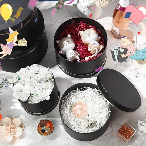 Miniatura 10 de Harloon 5 cajas de regalo redondas grandes con tapas, caja de flores para el día de la madre, cajas de regalo de anidación de tamaños surtidos,