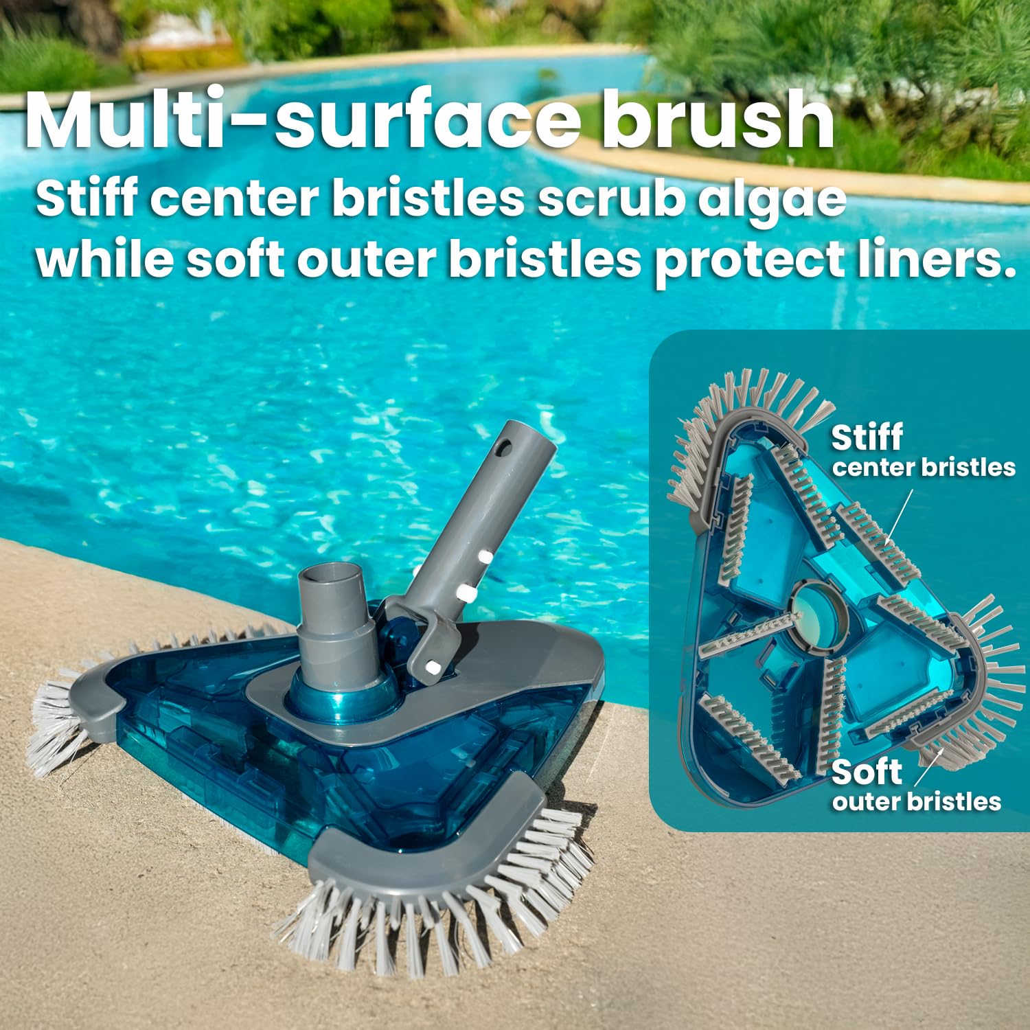 XtremepowerUS Triangular Pool Vacuum Head with Side Brushes, Swivel Connection - for Inground & Above Ground Swimming Pools (Pole Not Included)